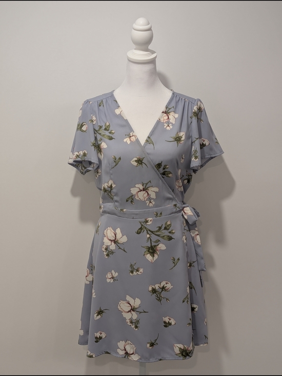 Dynamite Dresses & Skirts - Dynamite Floral Fit And Flare Mini Wrap Dress - Light Blue